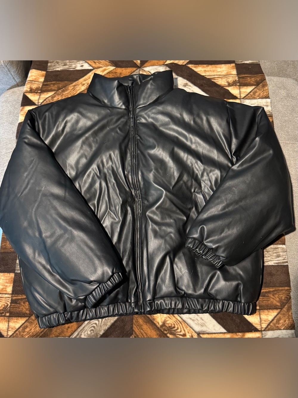 Daydreamer Black Faux Leather Puffer Coat
